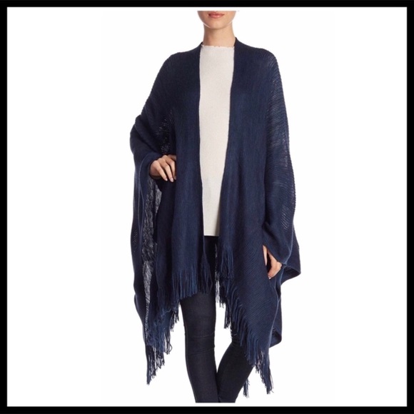VINCE CAMUTO FRINGE TRIM OPEN FRONT BLANKET WRAP - Picture 5 of 8